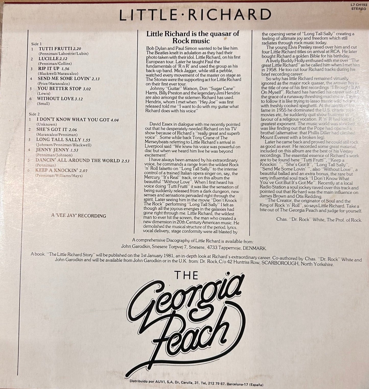 LP Little Richard – The Georgia Peach 2ª Mano - DISCOS NAKASHA