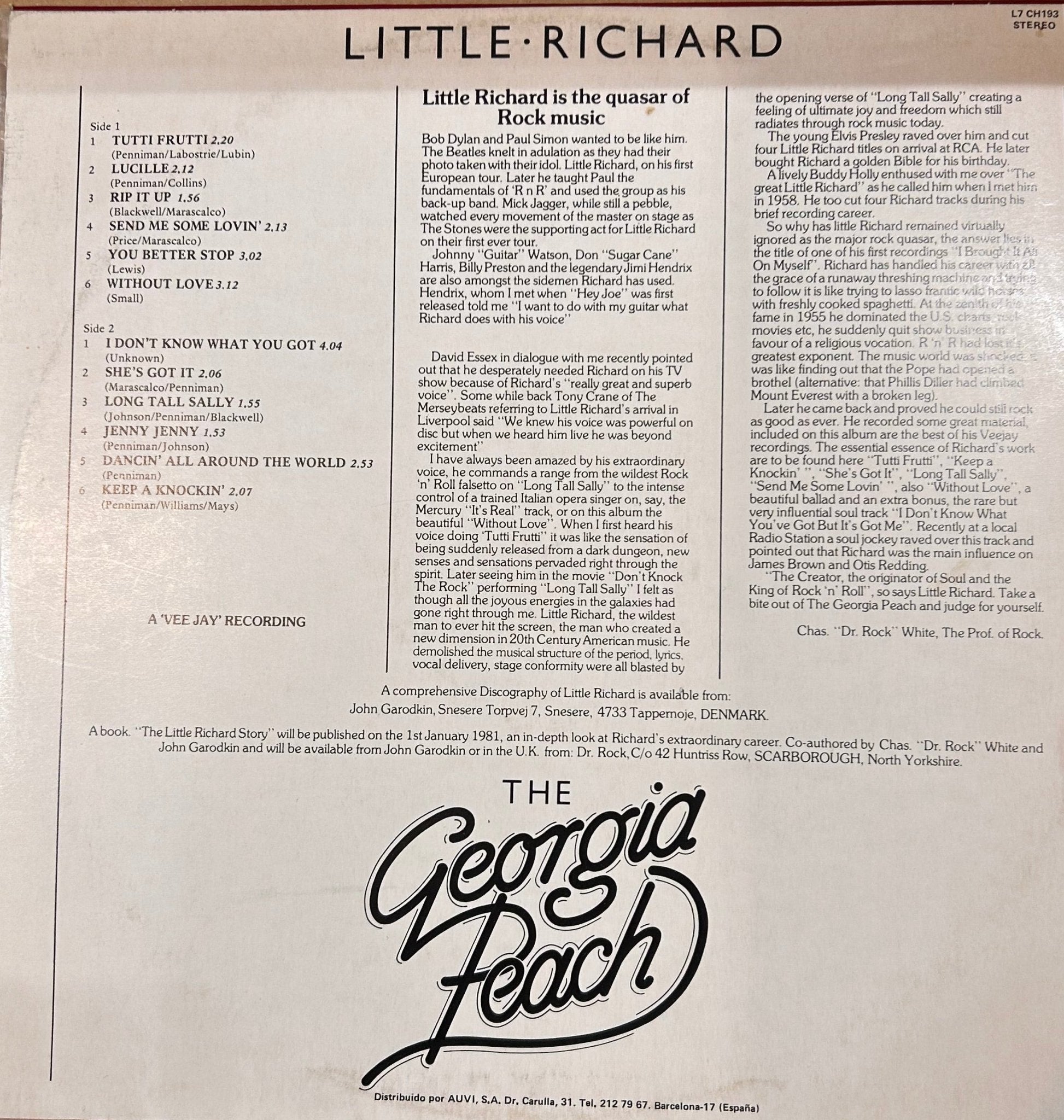 LP Little Richard – The Georgia Peach 2ª Mano - DISCOS NAKASHA