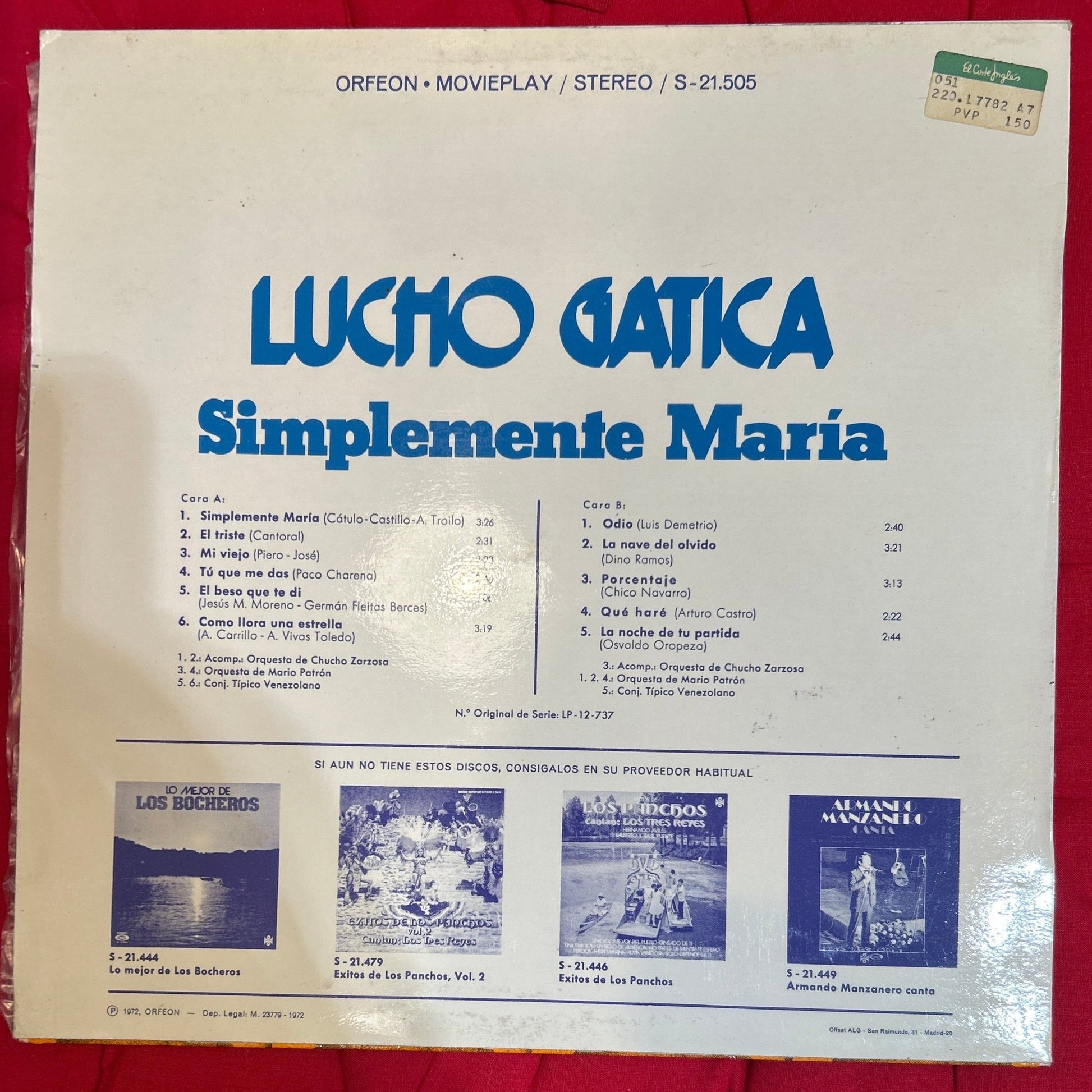 LP Lucho Gatica – Simplemente María 2ª Mano (Producto exclusivo recogida en tienda) - DISCOS NAKASHA