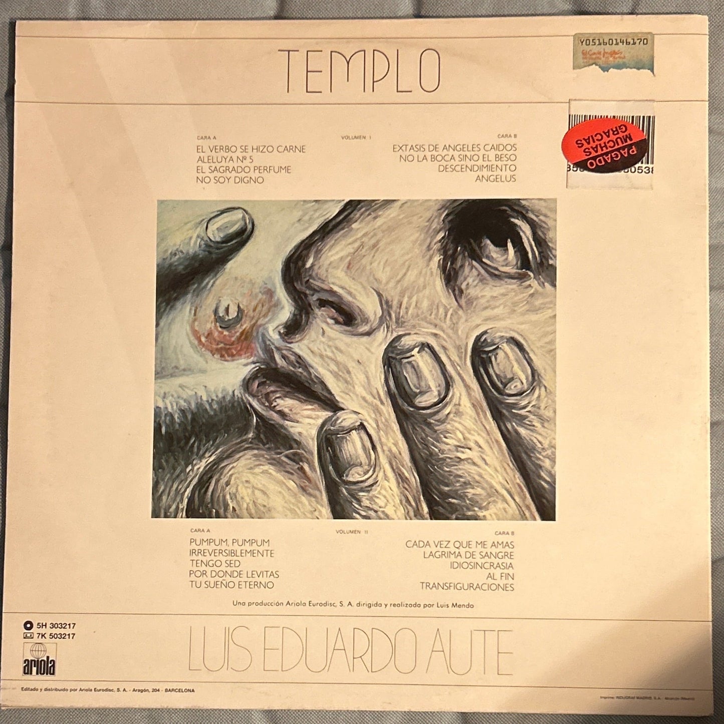 LP Luis Eduardo Aute ‎– Templo 2ª Mano - DISCOS NAKASHA