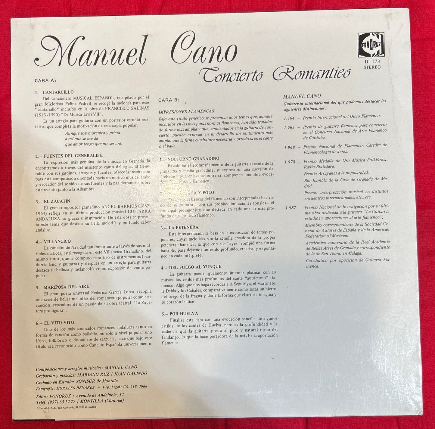 LP Manuel Cano ‎– Concierto Romántico 2ª Mano - DISCOS NAKASHA