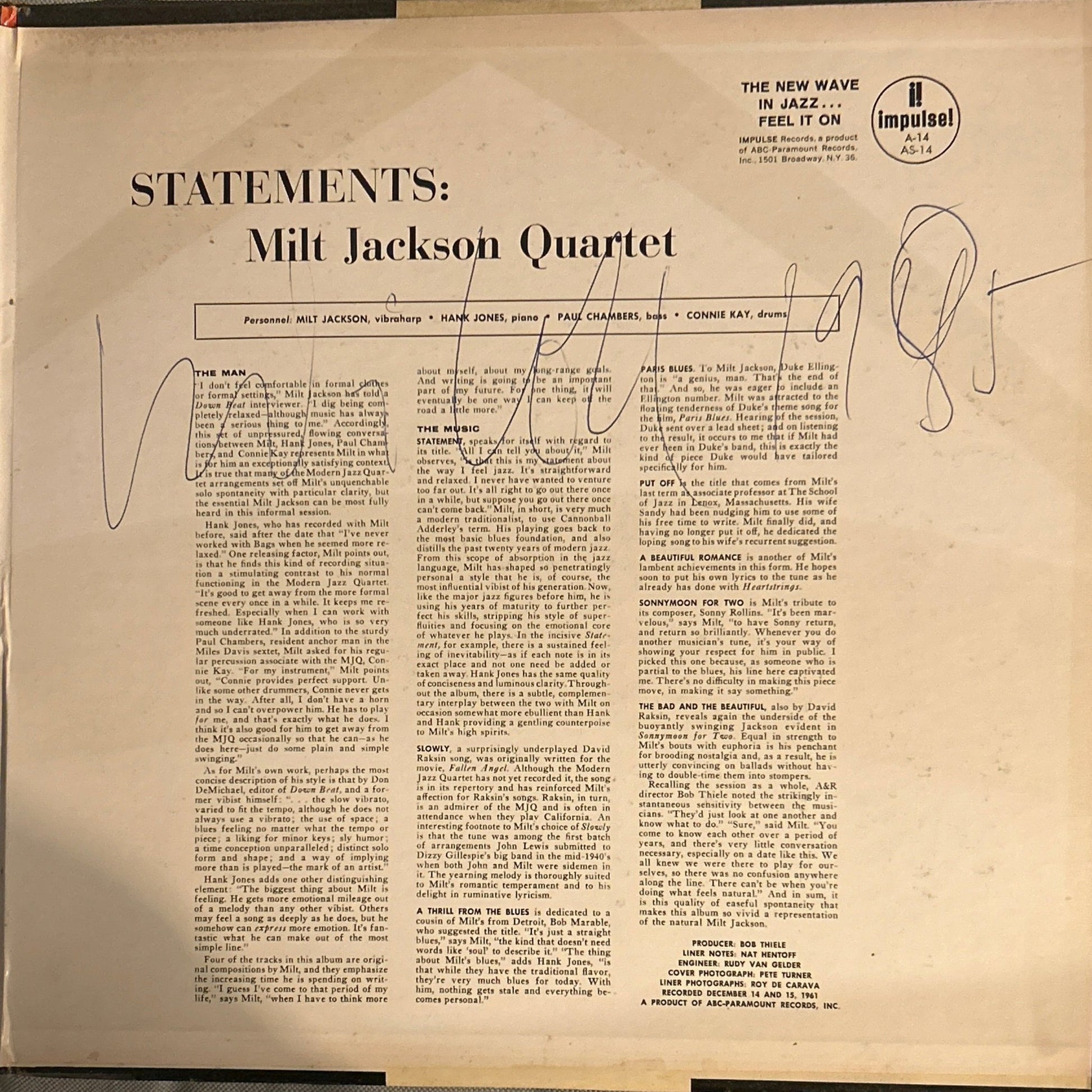 LP Milt Jackson Quartet ‎– Statements 2ª Mano - DISCOS NAKASHA