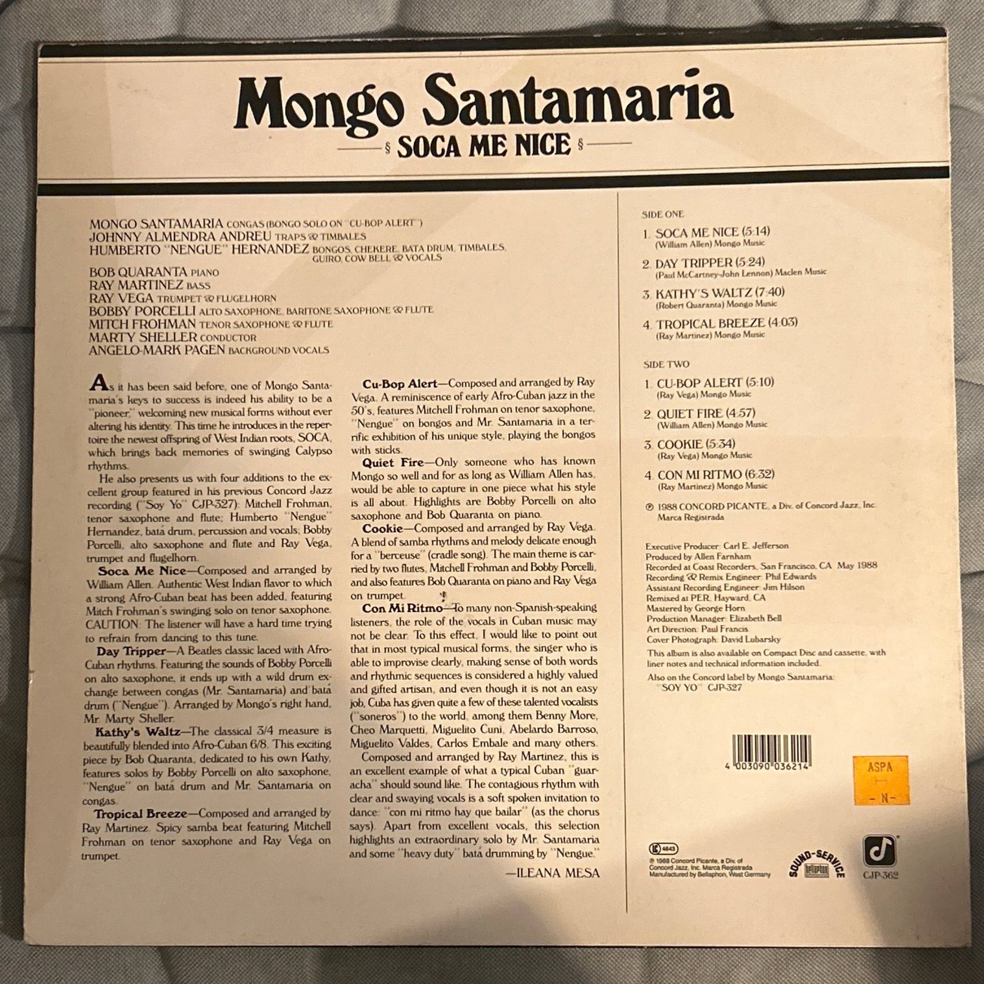 LP Mongo Santamaria ‎– Soca Me Nice 2ª Mano - DISCOS NAKASHA