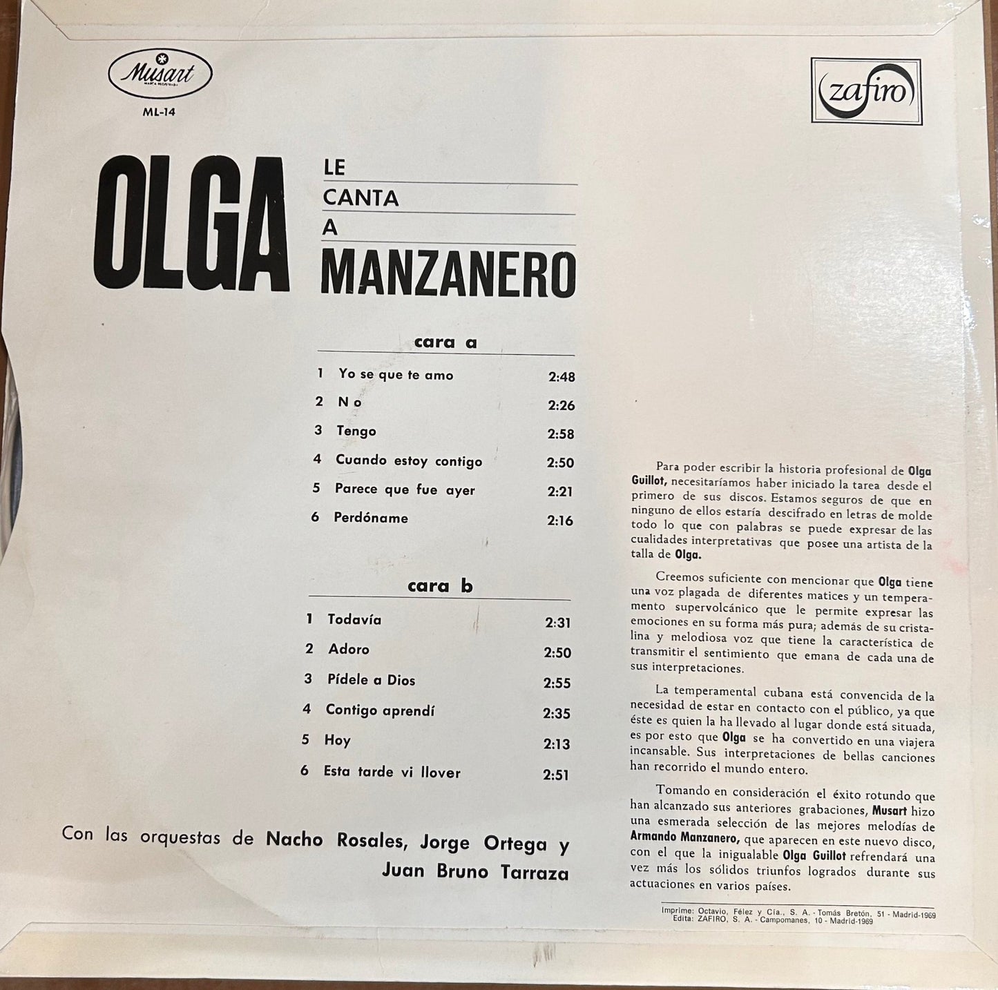 LP Olga Guillot – Interpreta A Manzanero 2ª Mano (Producto exclusivo recogida en tienda) - DISCOS NAKASHA