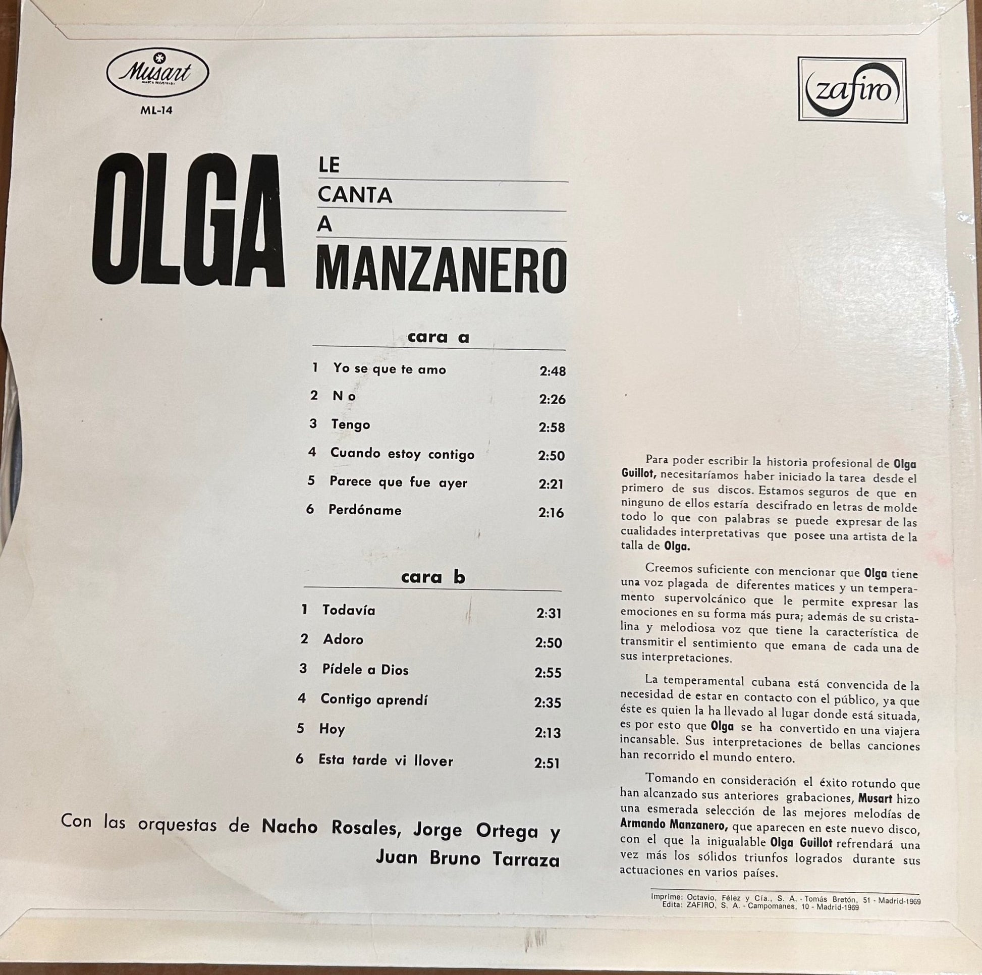 LP Olga Guillot – Interpreta A Manzanero 2ª Mano (Producto exclusivo recogida en tienda) - DISCOS NAKASHA