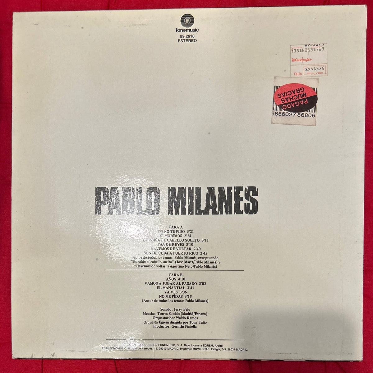 LP Pablo Milanés ‎– Pablo Milanés 2ª Mano - DISCOS NAKASHA