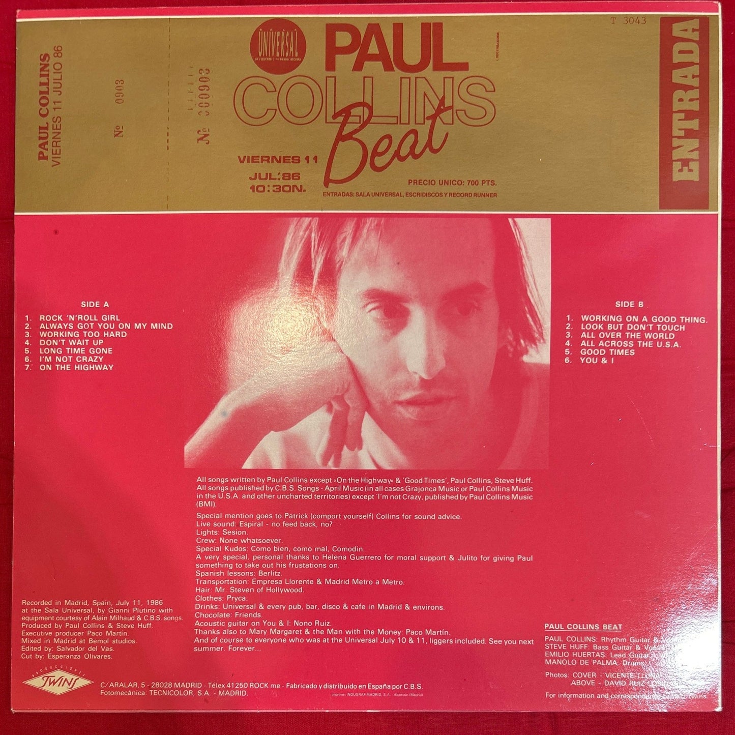 LP Paul Collins' Beat ‎– Live At The Universal 2ª Mano - DISCOS NAKASHA