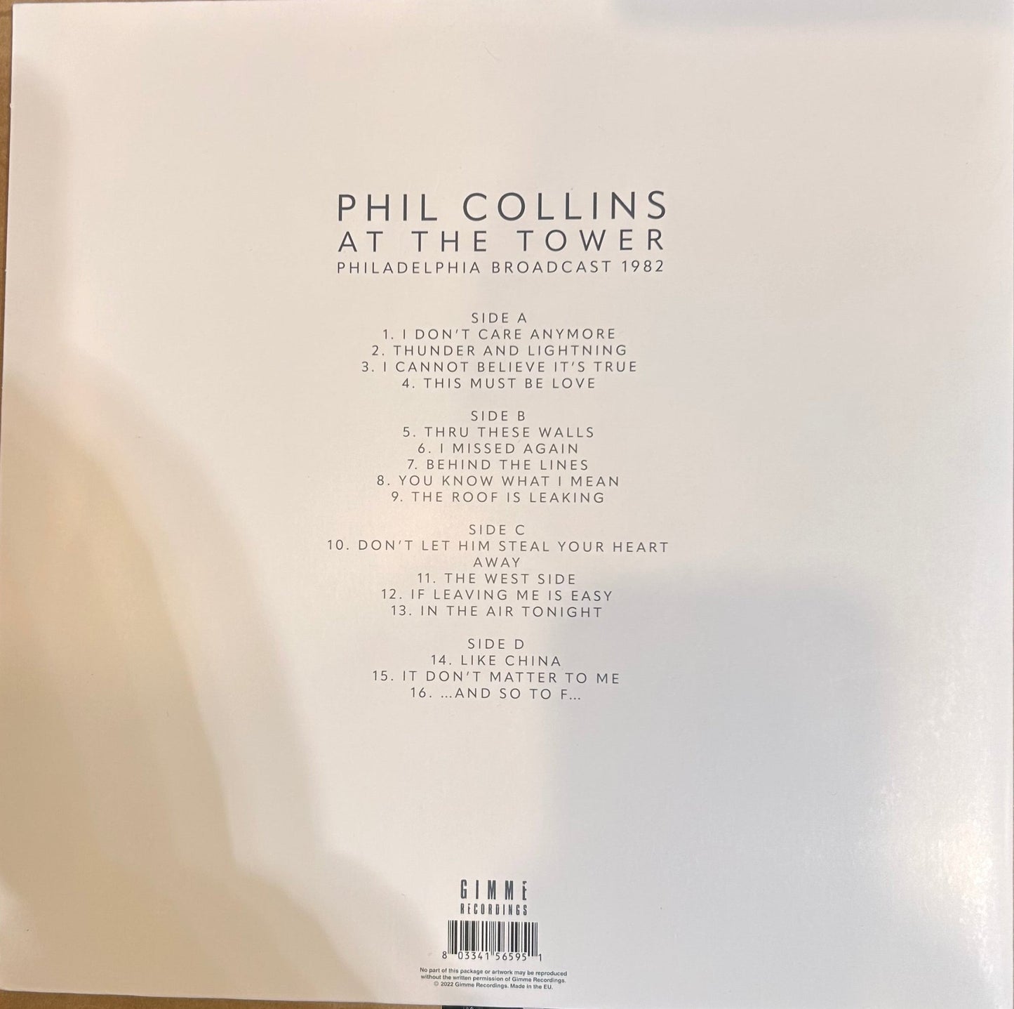 LP Phil Collins – At The Tower - Philadelphia Broadcast 1982 2ª mano - DISCOS NAKASHA