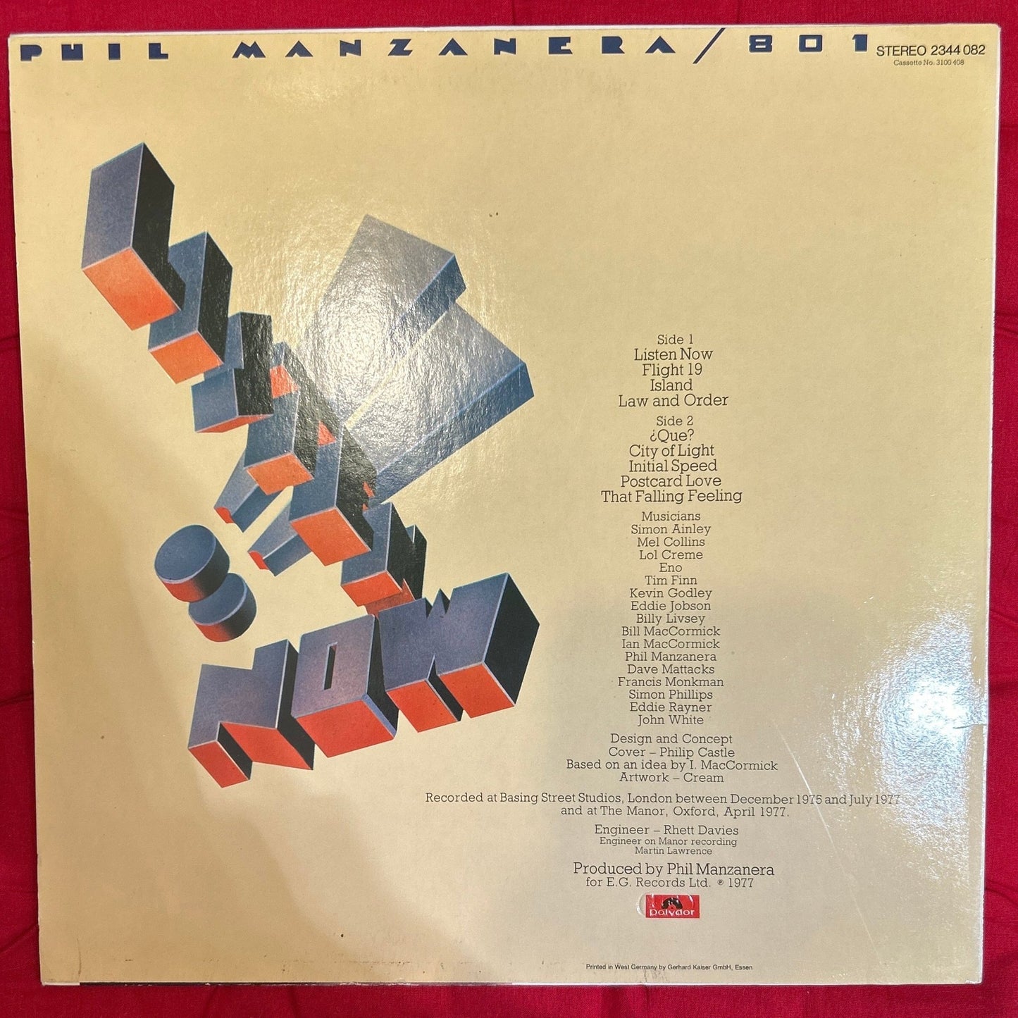 LP Phil Manzanera / 801 ‎– Listen Now 2ª Mano - DISCOS NAKASHA