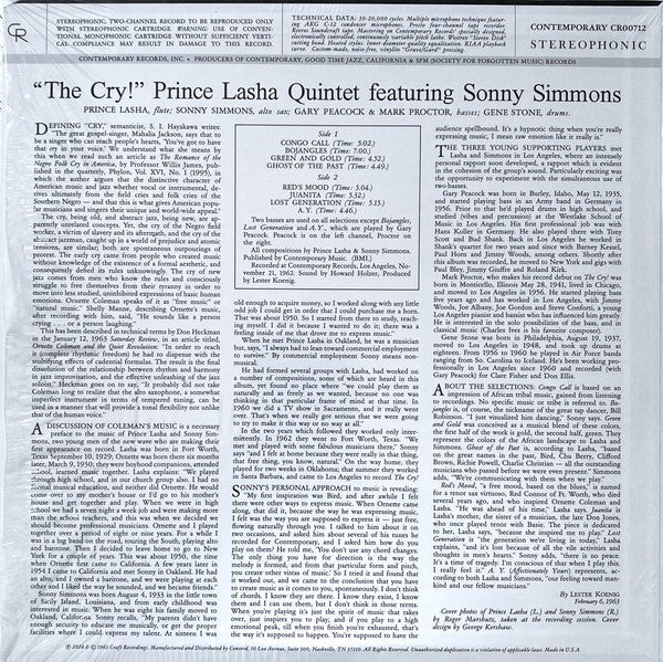 LP Prince Lasha Quintet Featuring Sonny Simmons ‎– The Cry! Nuevo precintado - DISCOS NAKASHA