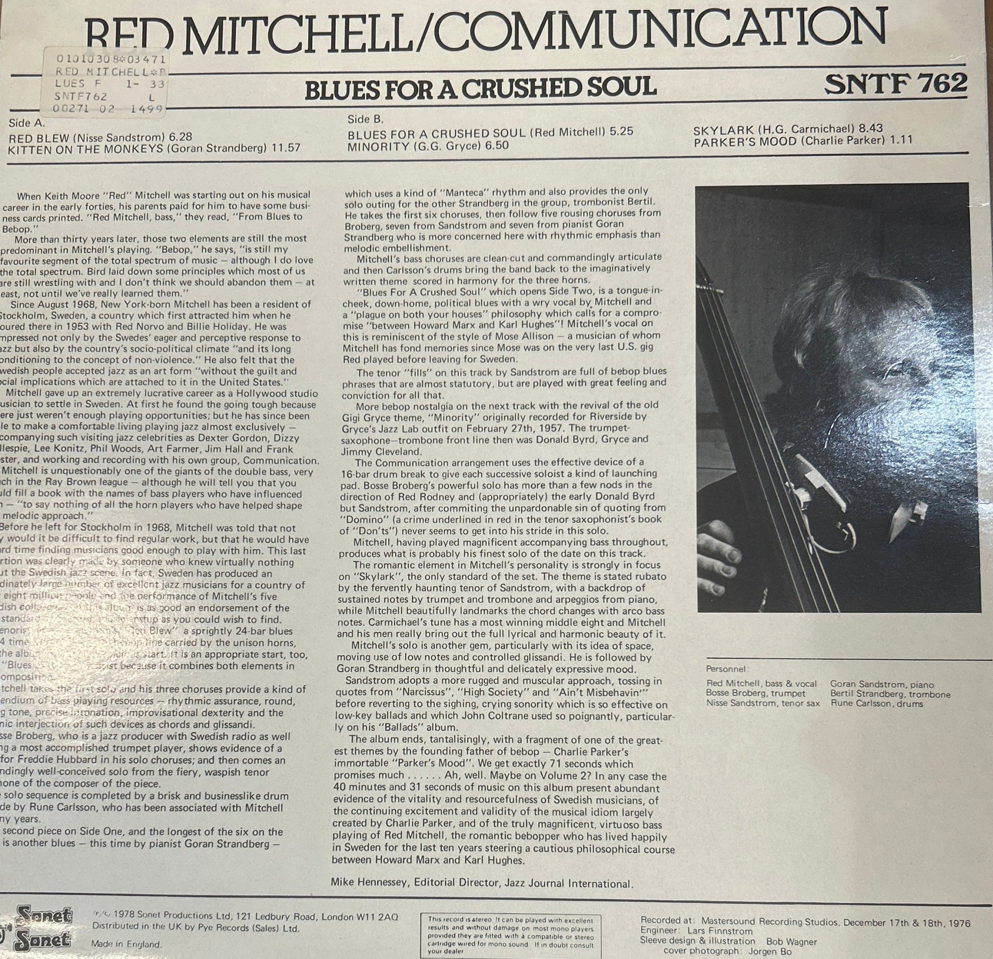 LP Red Mitchell / Communication – Blues For A Crushed Soul 2ª Mano - DISCOS NAKASHA