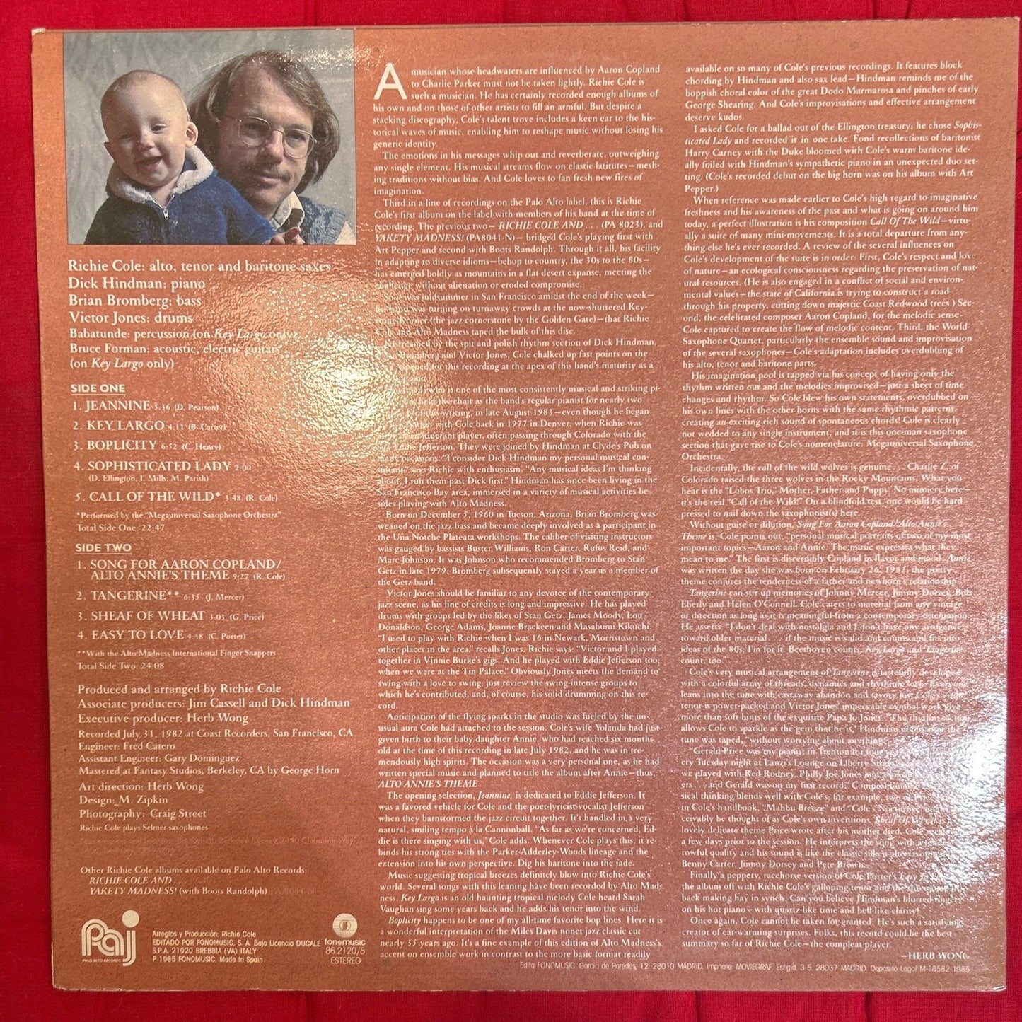 LP Richie Cole ‎– Alto Annie's Theme 2ª Mano - DISCOS NAKASHA