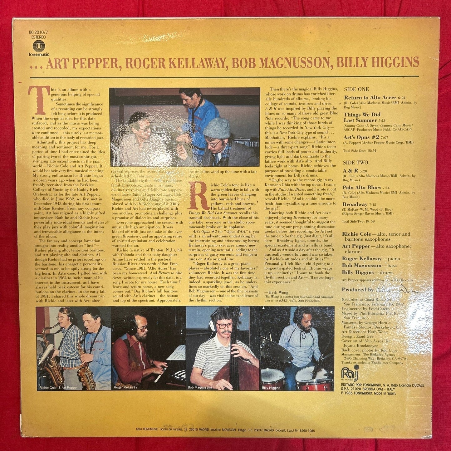 LP Richie Cole ‎– Return To Alto Acres 2ª Mano - DISCOS NAKASHA