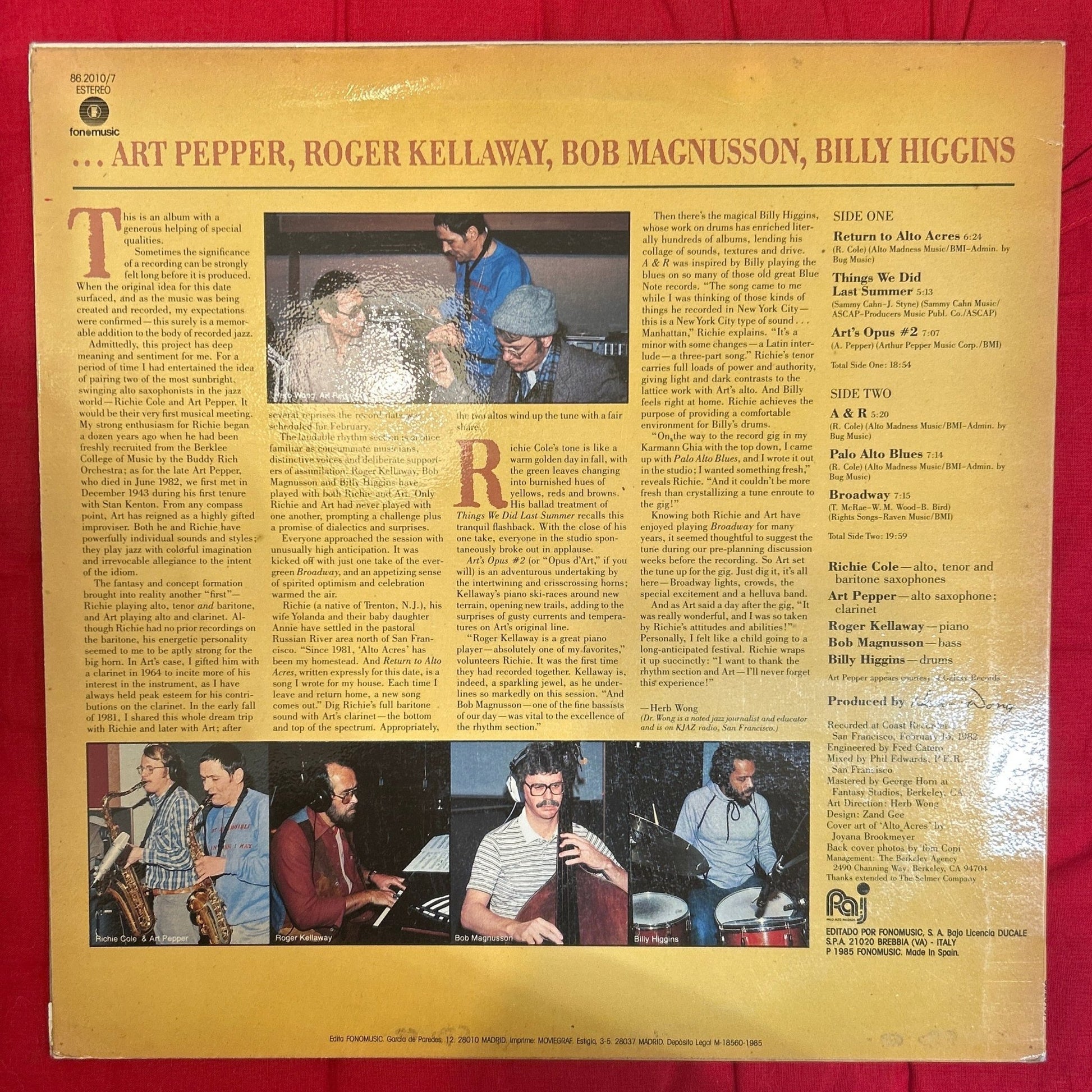 LP Richie Cole ‎– Return To Alto Acres 2ª Mano - DISCOS NAKASHA