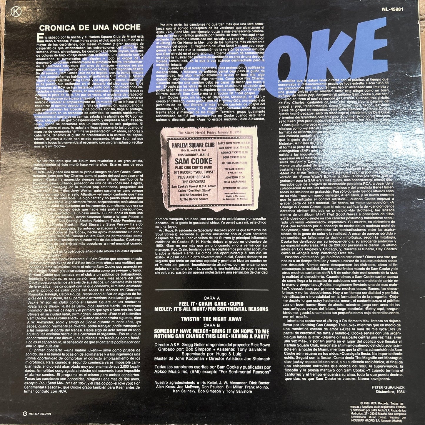 LP Sam Cooke ‎– Live At The Harlem Square Club, 1963 2ª Mano - DISCOS NAKASHA