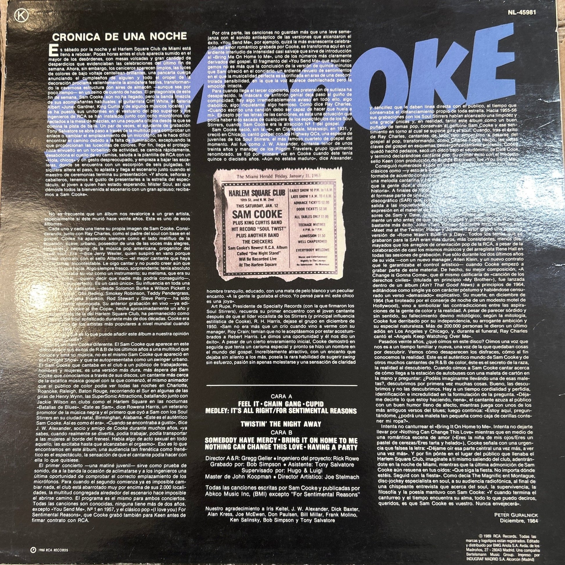 LP Sam Cooke ‎– Live At The Harlem Square Club, 1963 2ª Mano - DISCOS NAKASHA