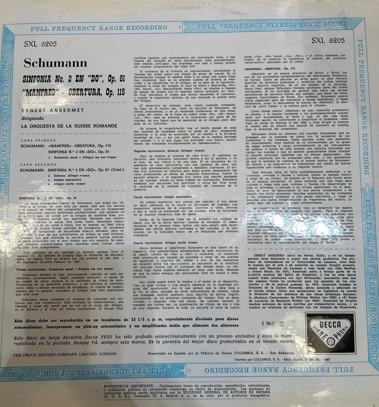 LP Schumann - Sinfonía nº 2 - DISCOS NAKASHA