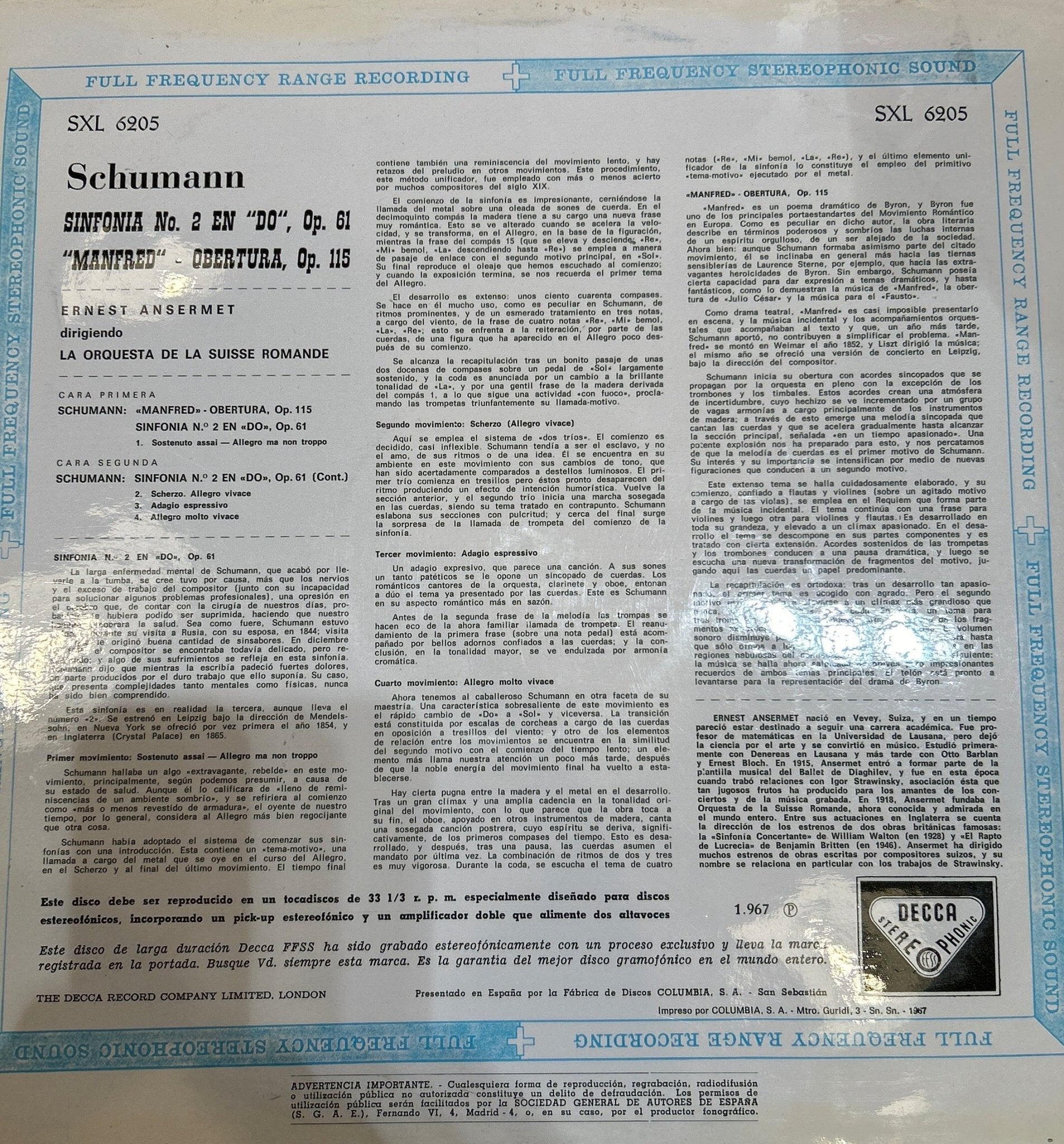 LP Schumann - Sinfonía nº 2 - DISCOS NAKASHA