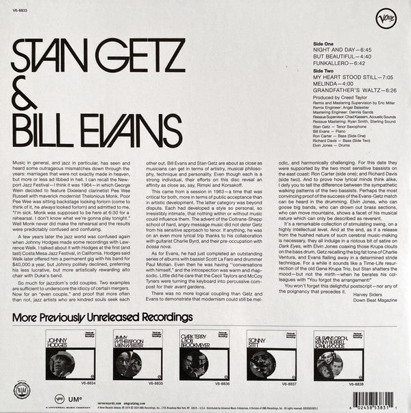 LP Stan Getz & Bill Evans ‎– Previously Unreleased Recordings Nuevo precintado - DISCOS NAKASHA