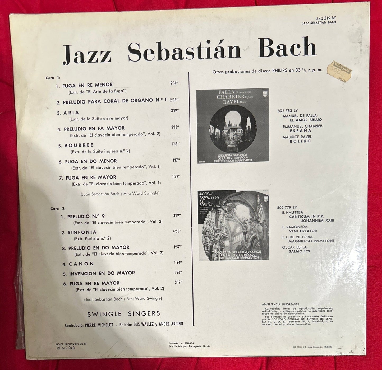 LP Swingle Singers ‎– Jazz Sébastian Bach 2ª Mano - DISCOS NAKASHA