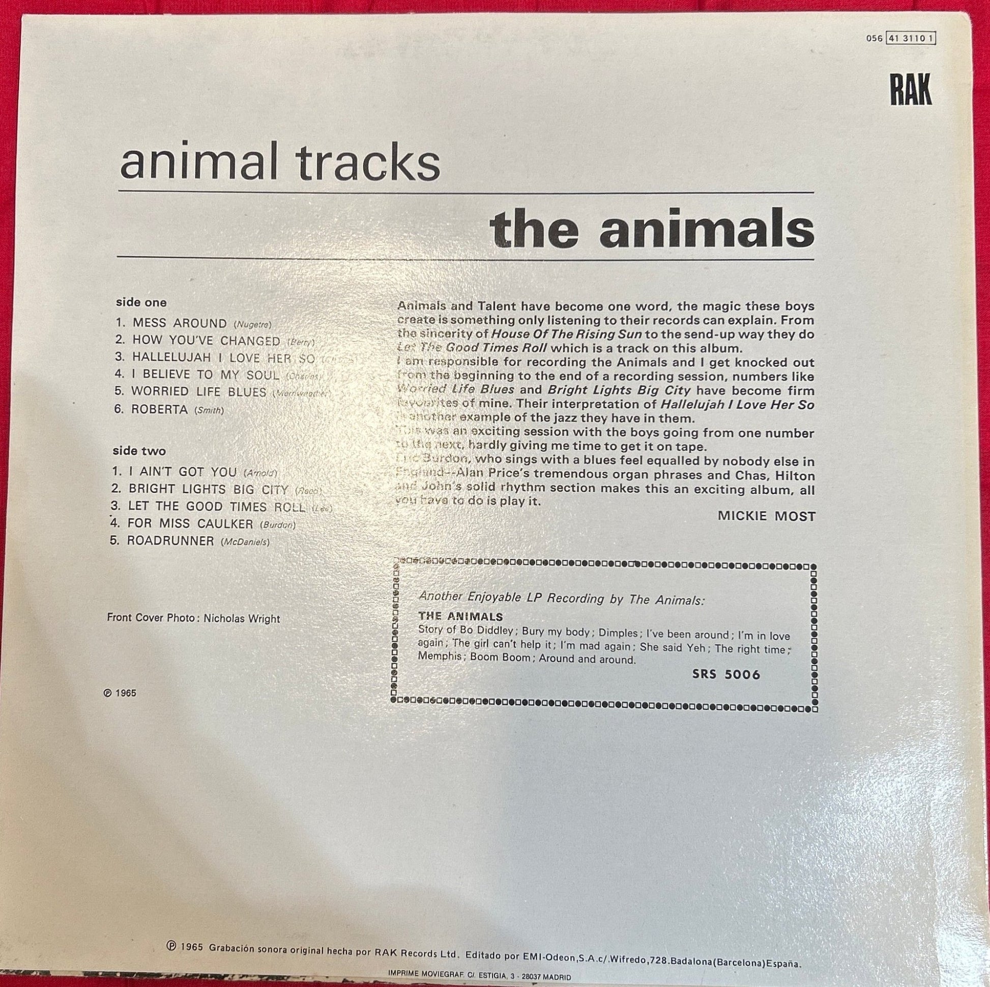 LP The Animals ‎– Animal Tracks 2ª mano - DISCOS NAKASHA