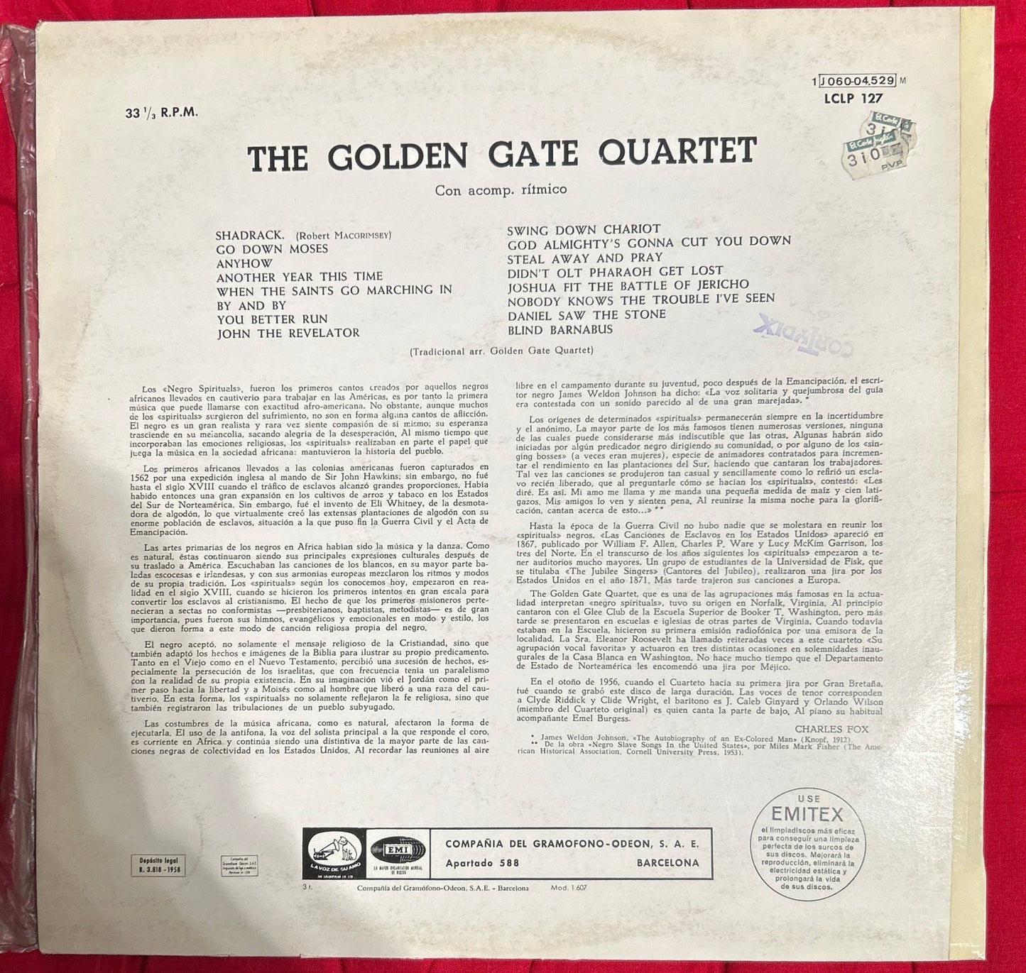 LP The Golden Gate Quartet ‎– Negro Spirituals 2ª Mano (Producto exclusivo recogida en tienda) - DISCOS NAKASHA