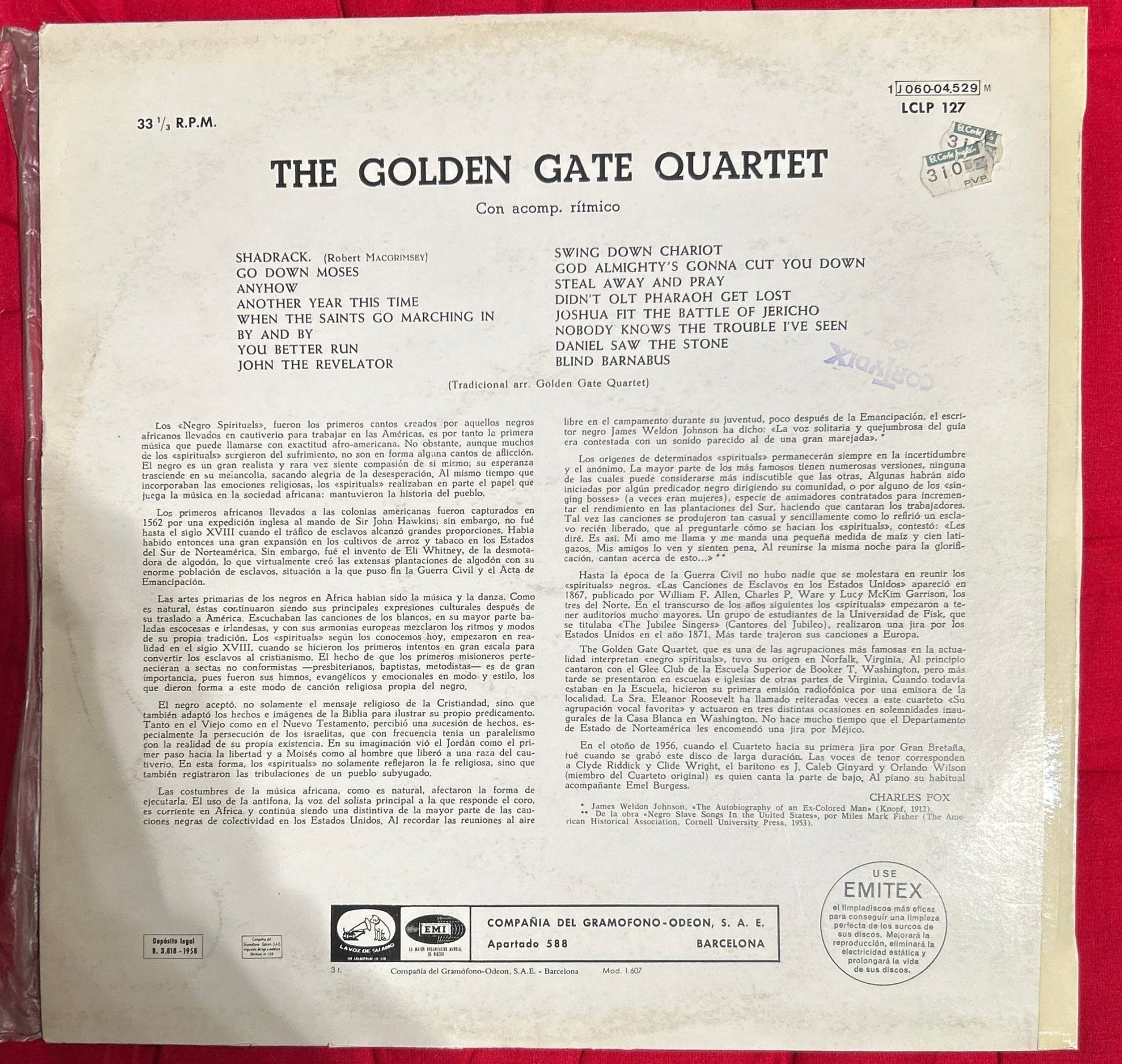 LP The Golden Gate Quartet ‎– Negro Spirituals 2ª Mano (Producto exclusivo recogida en tienda) - DISCOS NAKASHA