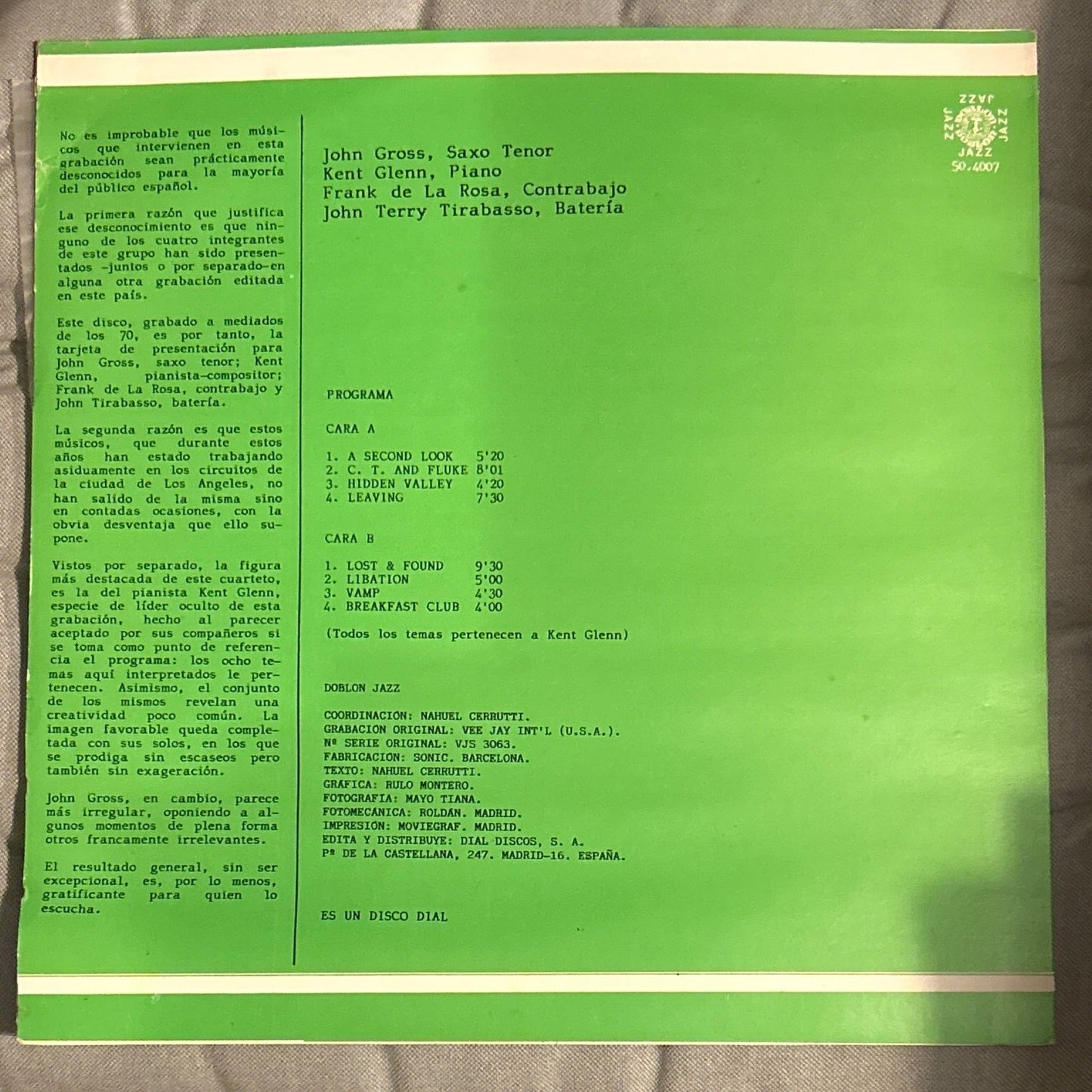 LP The John Gross Quartet ‎– Lost & Found 2ª Mano - DISCOS NAKASHA