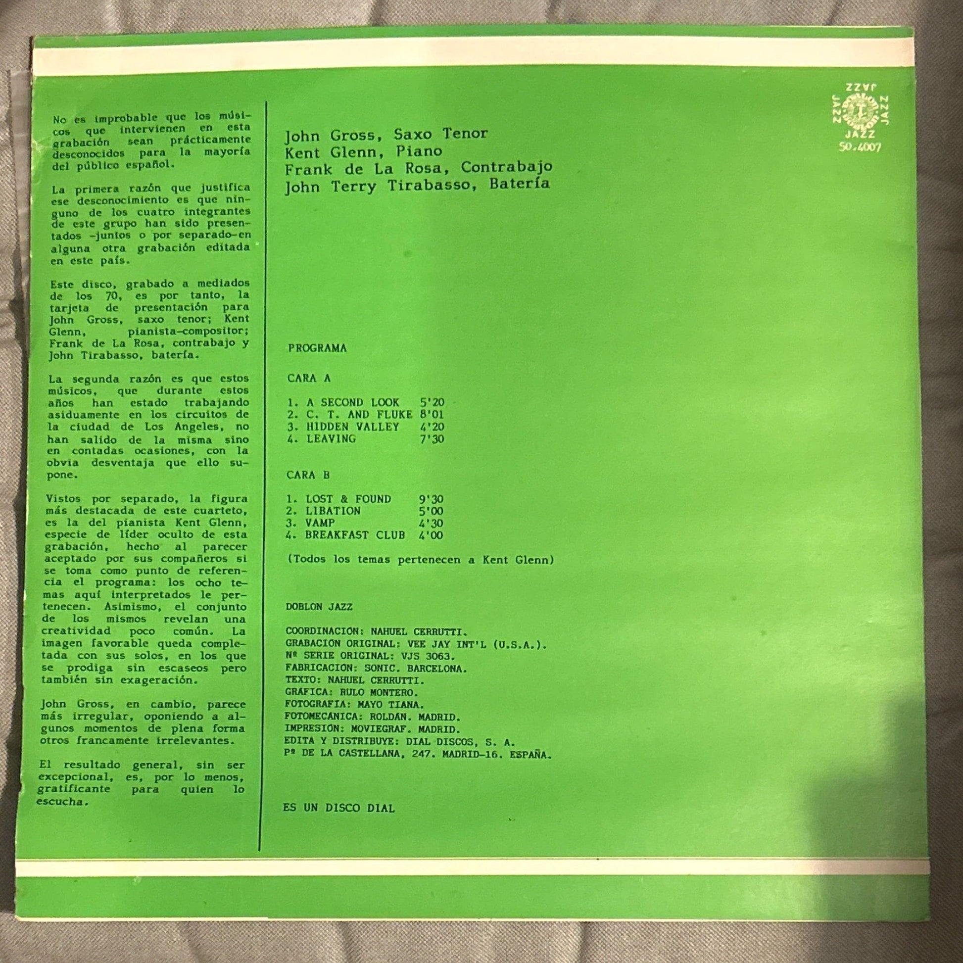 LP The John Gross Quartet ‎– Lost & Found 2ª Mano - DISCOS NAKASHA