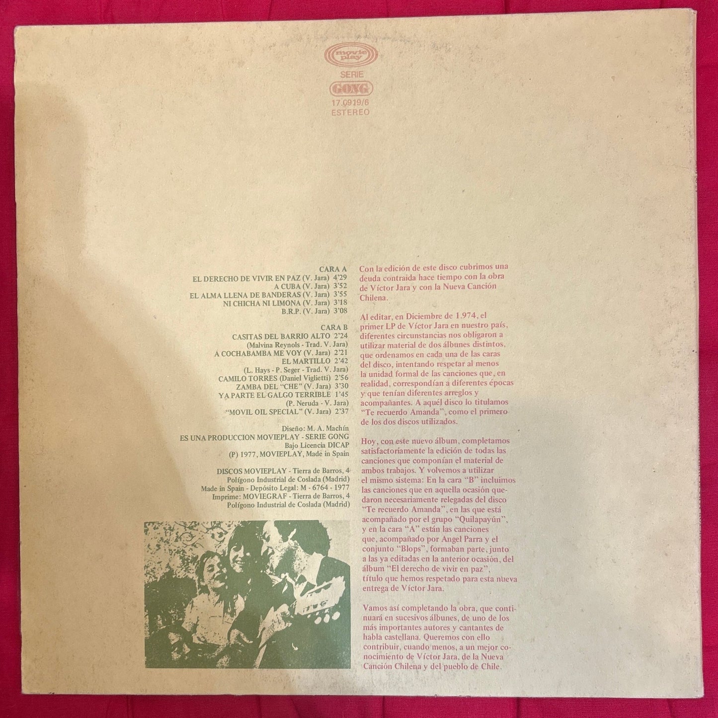 LP Victor Jara ‎– El Derecho De Vivir En Paz 2ª Mano - DISCOS NAKASHA