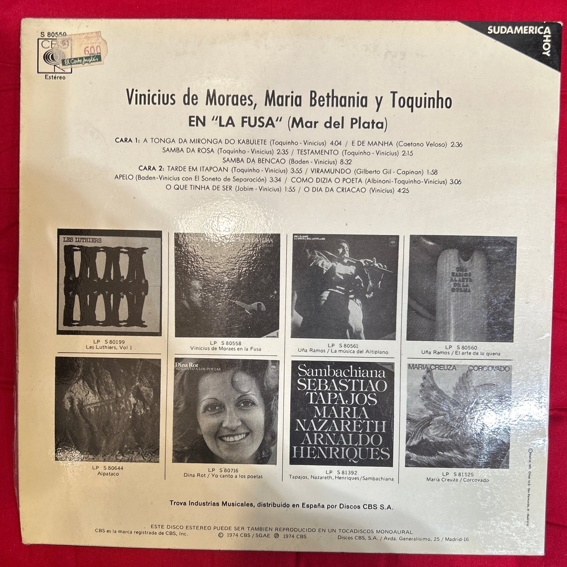 LP Vinicius De Moraes / Maria Bethania Y Toquinho ‎– En La Fusa 2ª mano - DISCOS NAKASHA