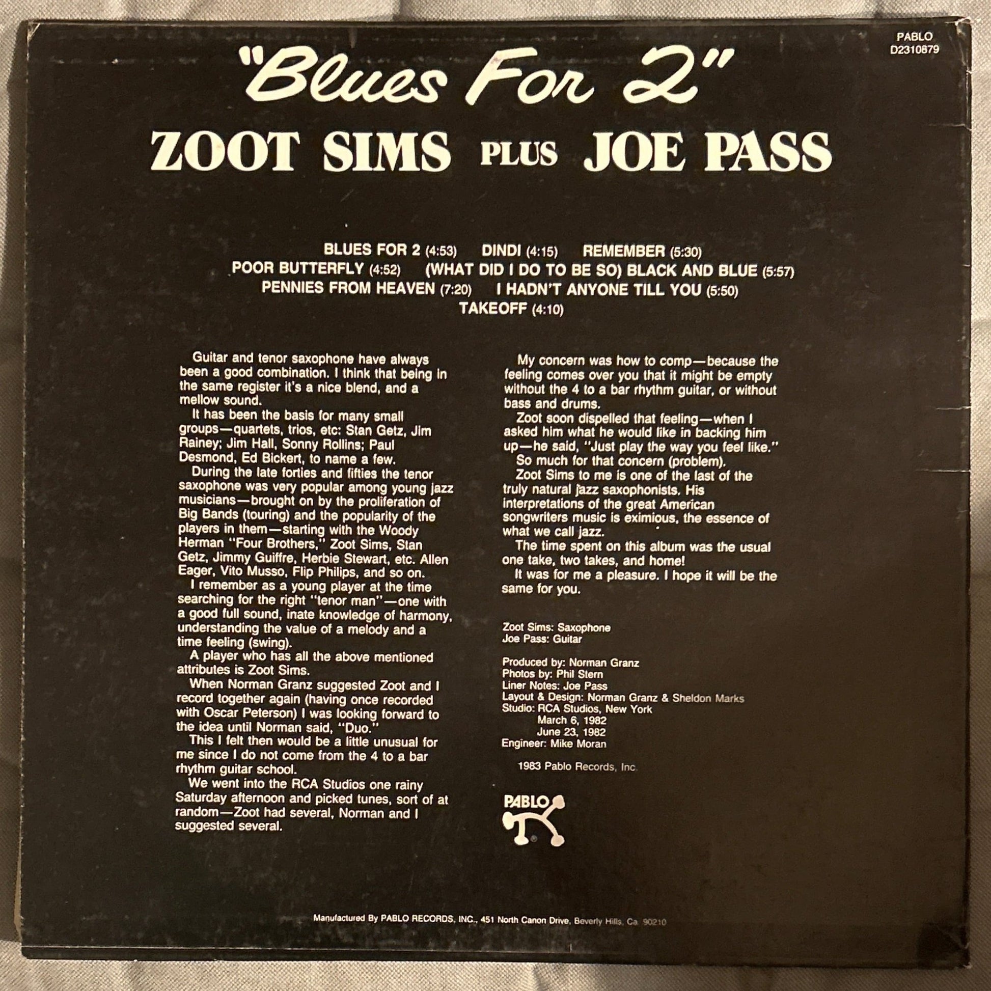 LP Zoot Sims Plus Joe Pass ‎– Blues For 2 2ª Mano - DISCOS NAKASHA