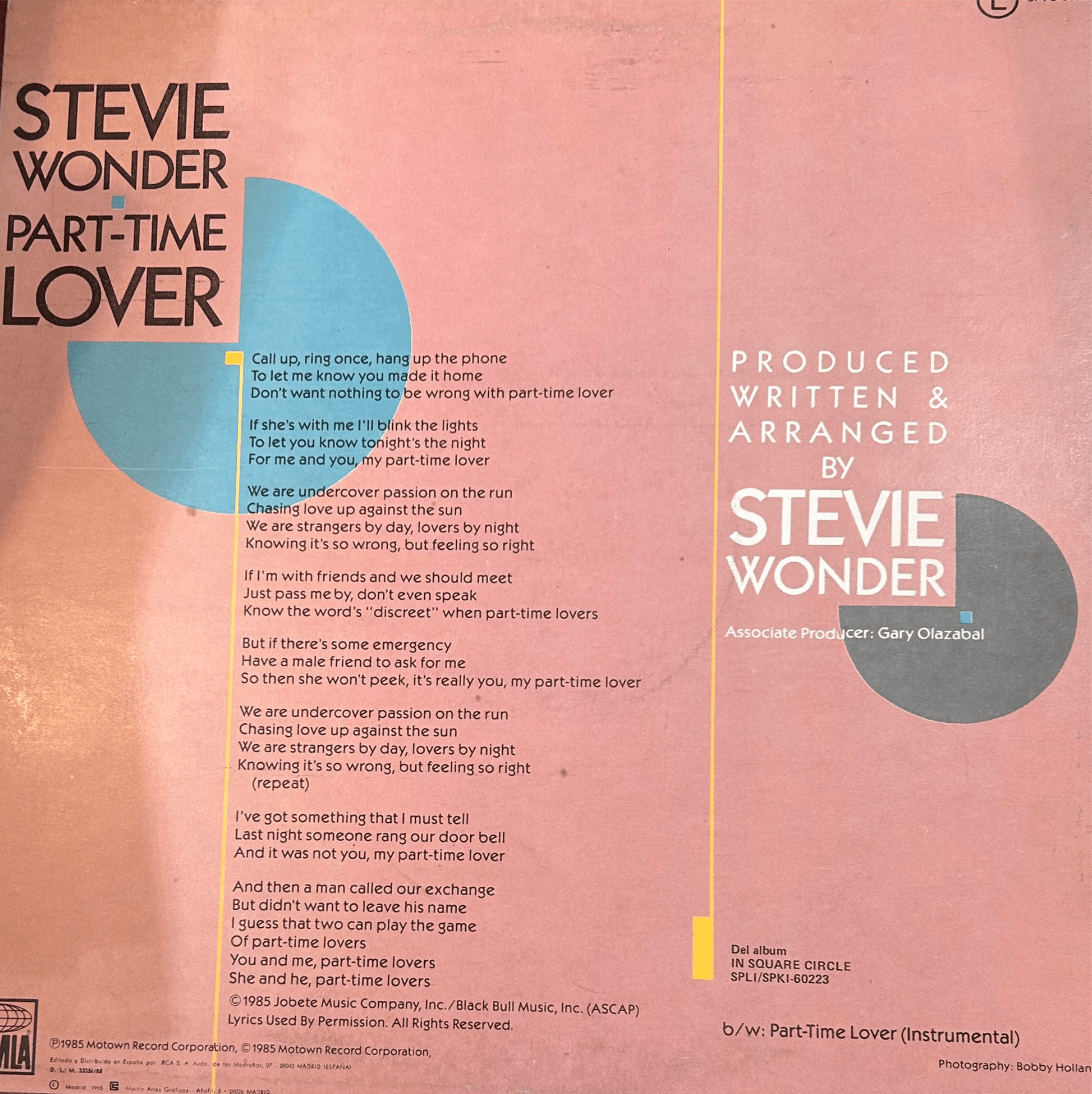 MAXISINGLE Stevie Wonder ‎– Part - Time Lover = Amante A Medias 2ª Mano - DISCOS NAKASHA