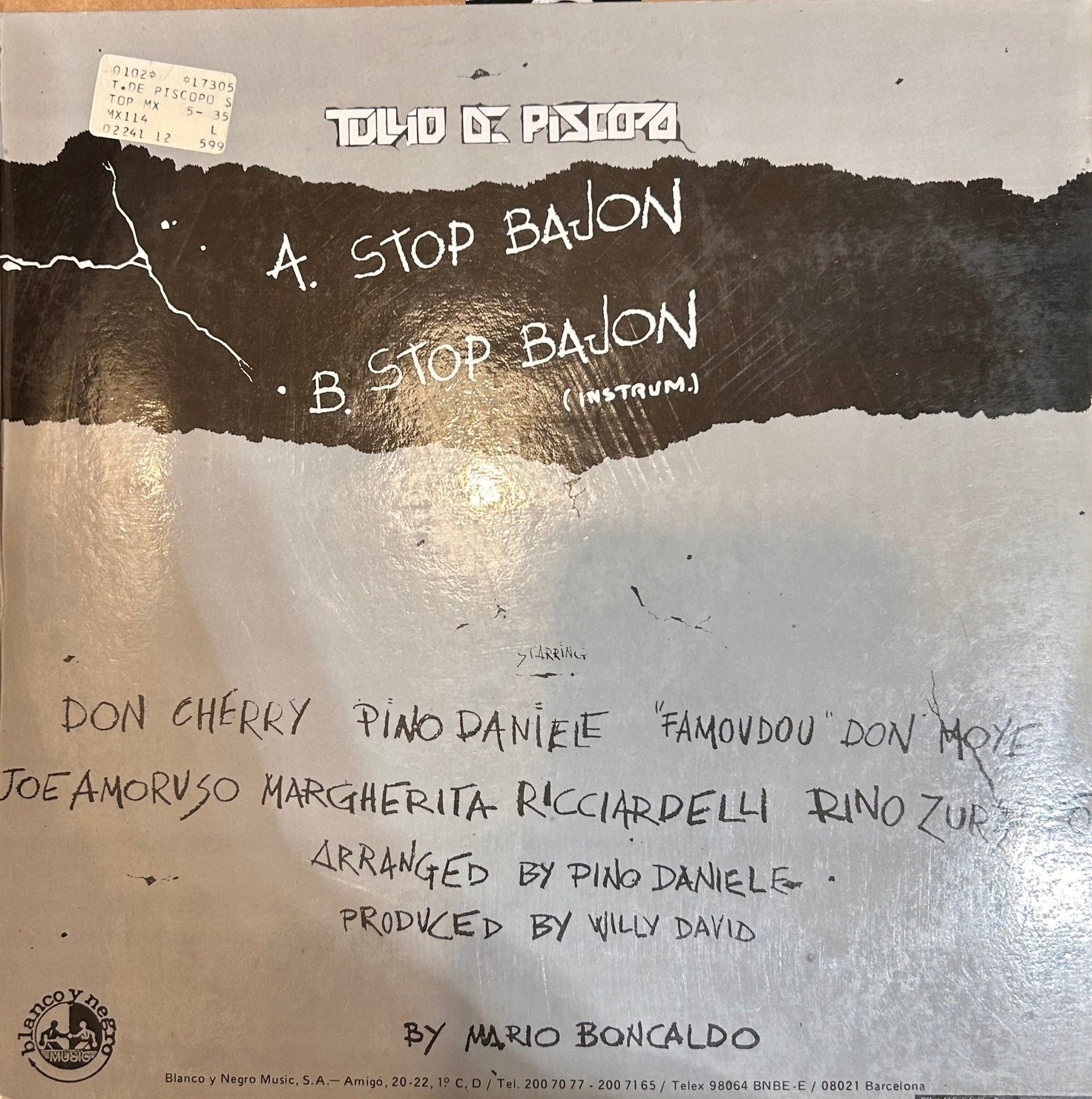 MAXISINGLE Tullio De Piscopo ‎– Stop Bajon (Primavera) 2ª Mano (Producto exclusivo recogida en tienda) - DISCOS NAKASHA