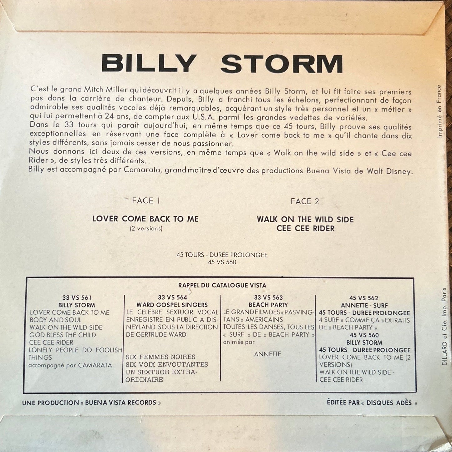 SINGLE Billy Storm – Lover Come Back To Me 2ª Mano - DISCOS NAKASHA