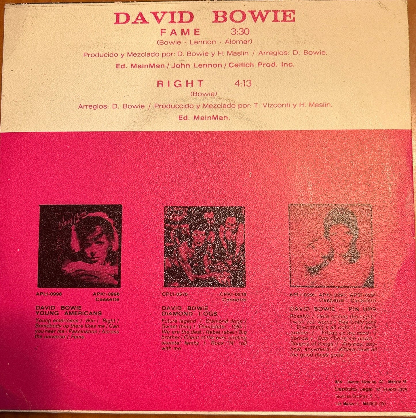 SINGLE David Bowie ‎– Fame 2ª Mano - DISCOS NAKASHA