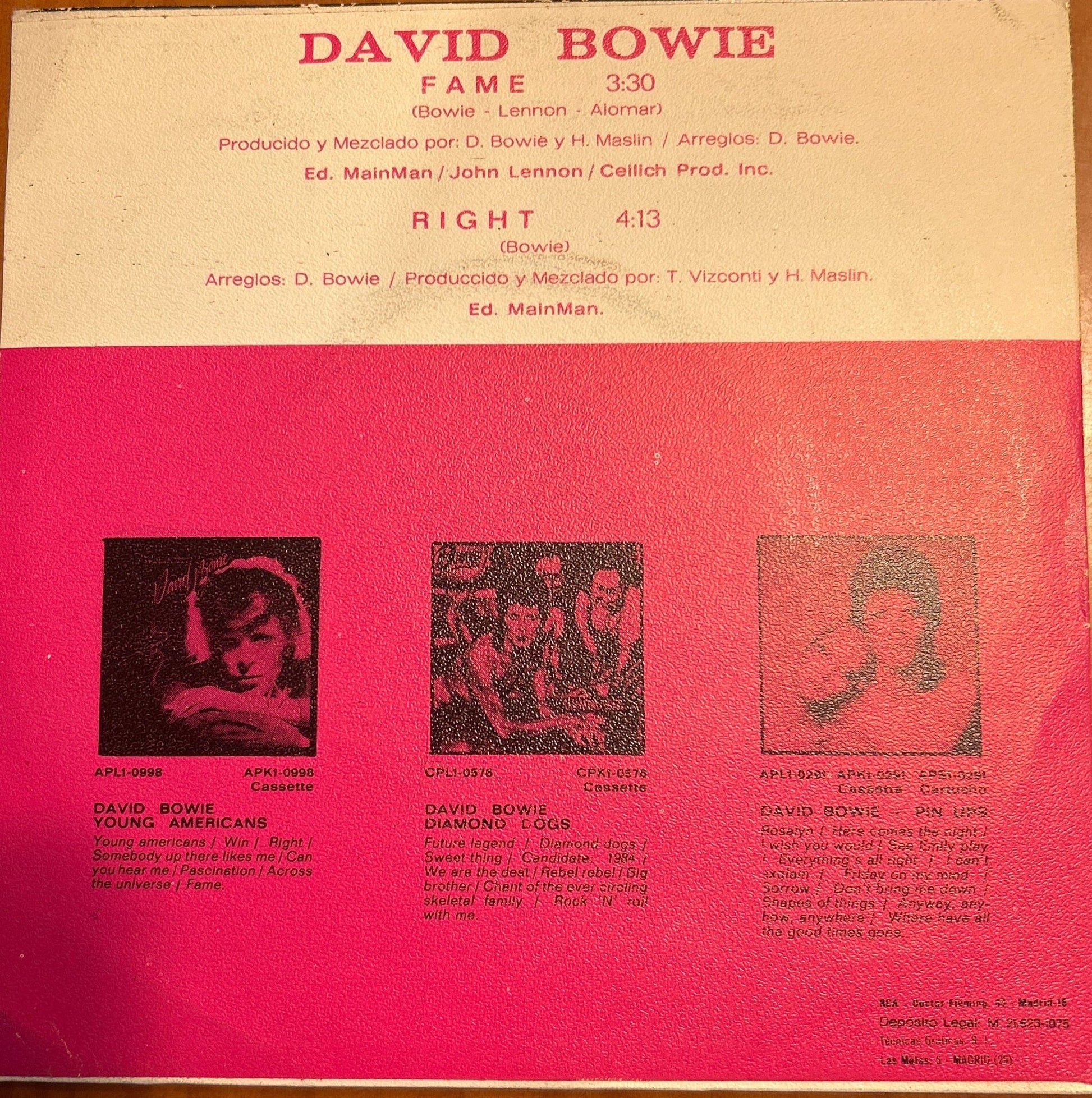 SINGLE David Bowie ‎– Fame 2ª Mano - DISCOS NAKASHA