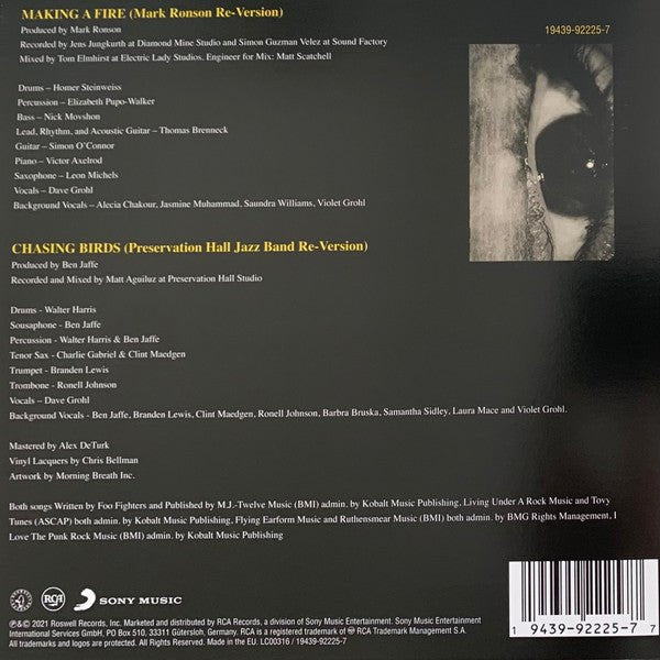 Single Foo Fighters – Making A Fire (Mark Ronson Re - Version) / Chasing Birds (Preservation Hall Jazz Band Re - Version) Nuevo precintado - DISCOS NAKASHA