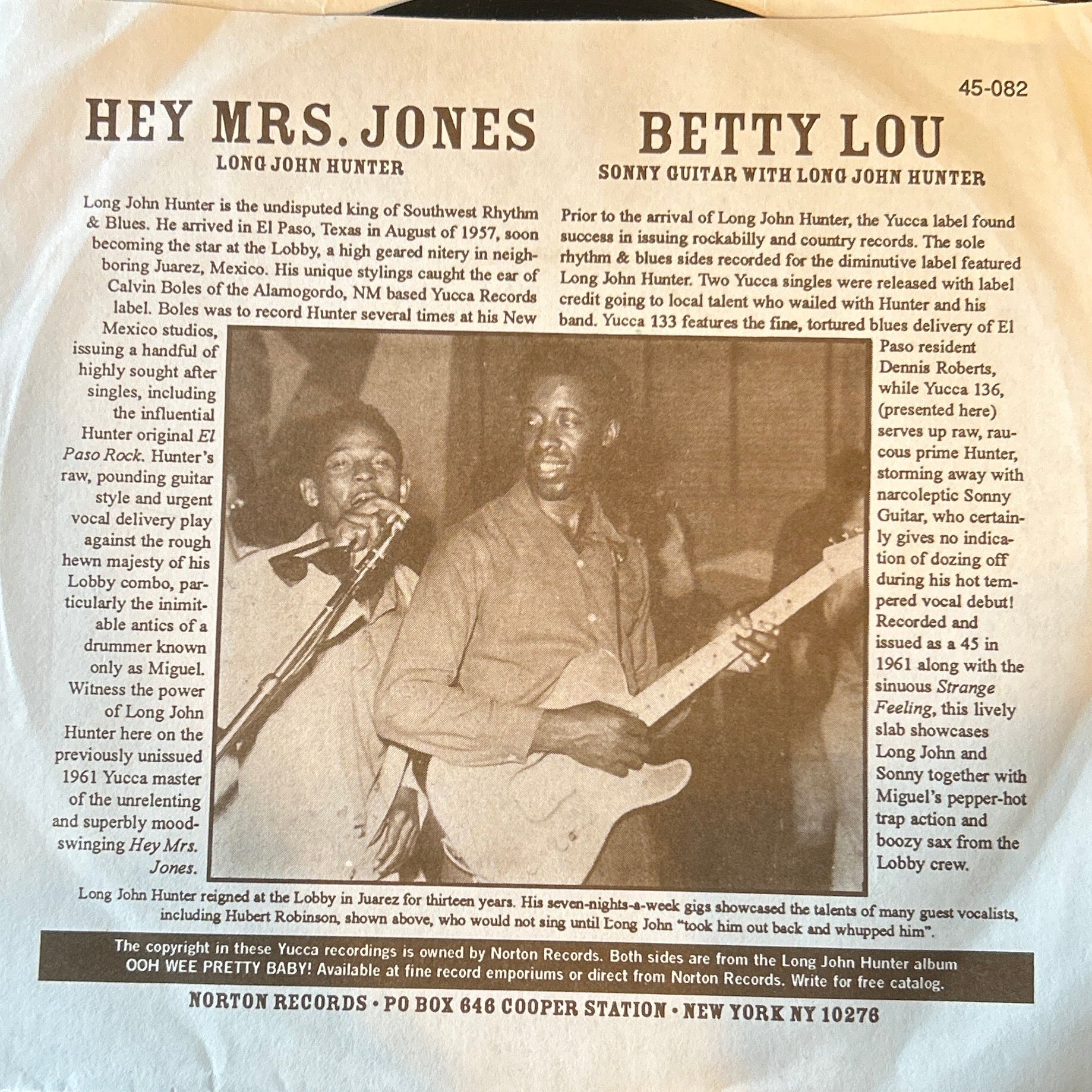 SINGLE Long John Hunter ‎– Hey Mrs. Jones / Betty Lou 2ª Mano - DISCOS NAKASHA