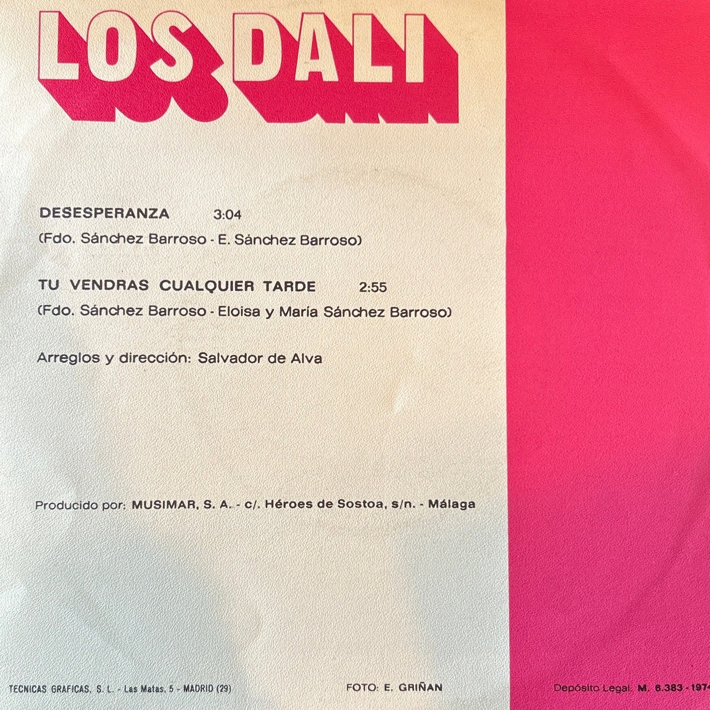 SINGLE Los Dali ‎– Desesperanza 2ª Mano - DISCOS NAKASHA