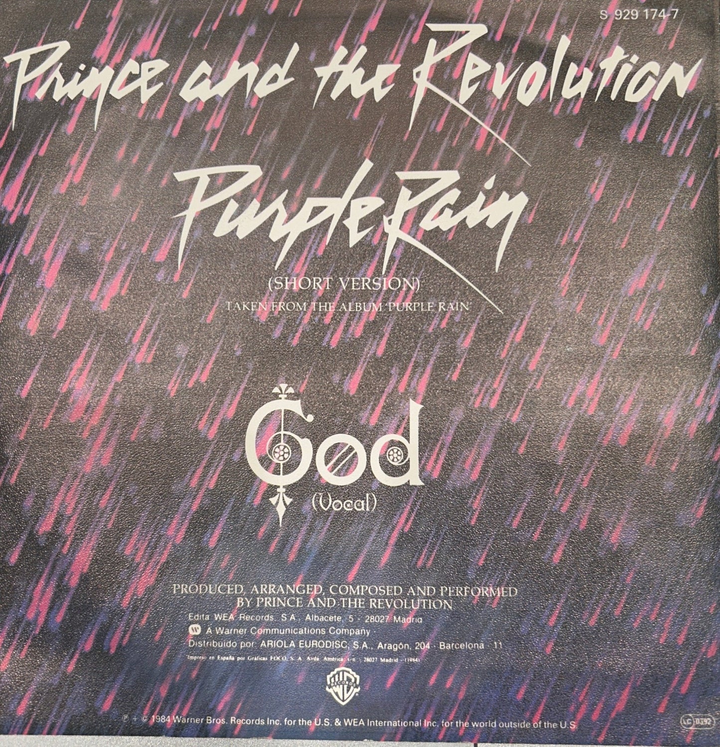 SINGLE Prince And The Revolution ‎– Purple Rain 2ª mano - DISCOS NAKASHA