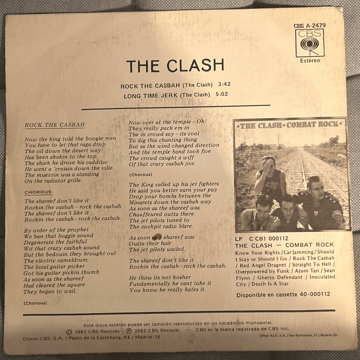 SINGLE The Clash – Rock The Casbah 2ª mano - DISCOS NAKASHA
