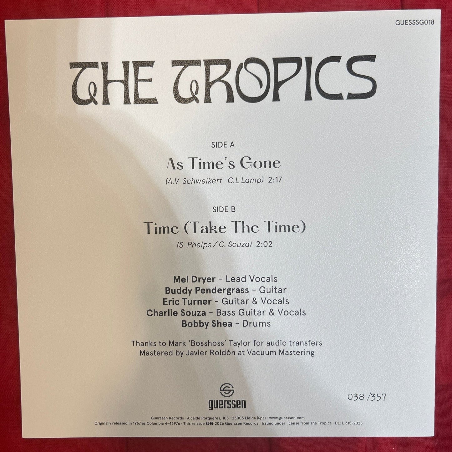Single The Tropics ‎– As Time's Gone / Time 2ª Mano - DISCOS NAKASHA
