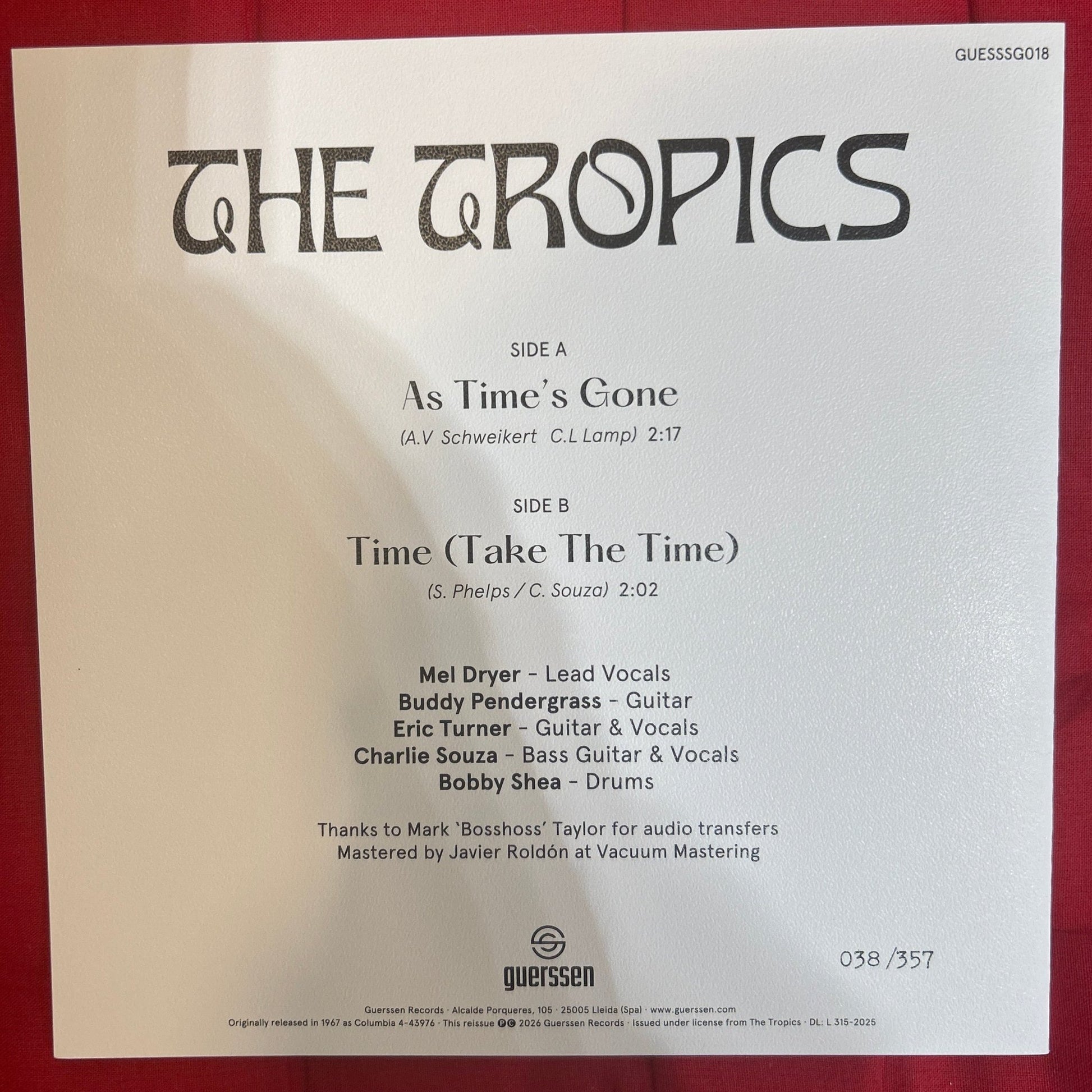 Single The Tropics ‎– As Time's Gone / Time 2ª Mano - DISCOS NAKASHA