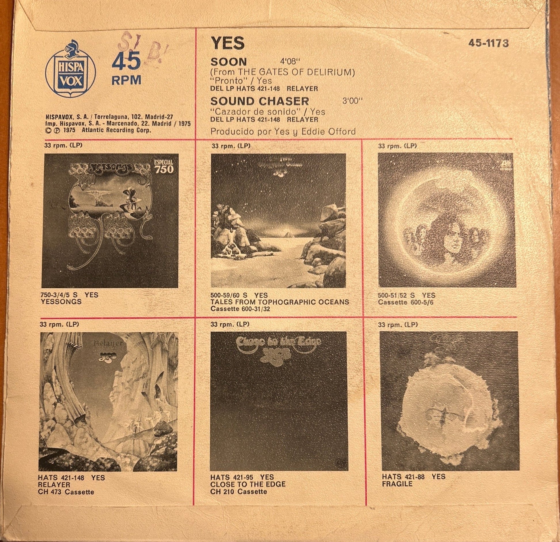 SINGLE Yes ‎– Soon 2ª Mano - DISCOS NAKASHA