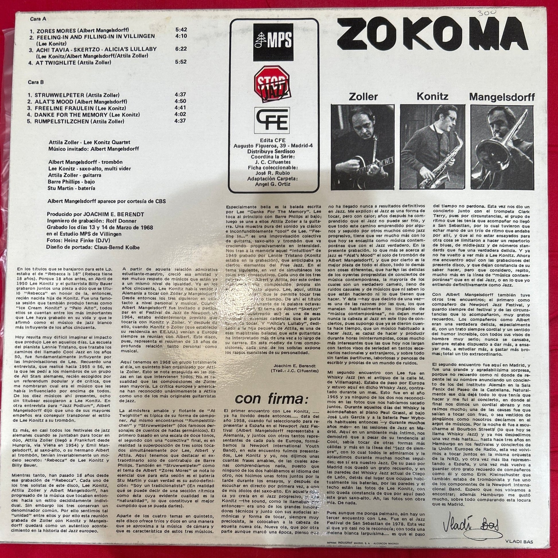 Zoller / Konitz / Mangelsdorf ‎– Zo-Ko-Ma - DISCOS NAKASHA